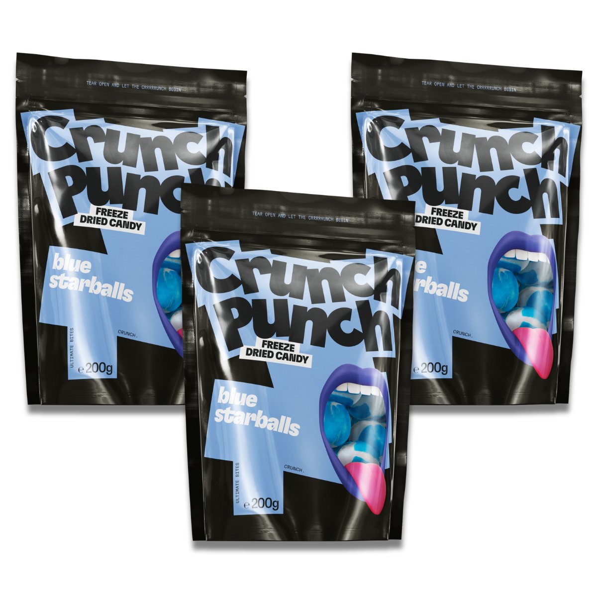 3 x Crunch Punch Freeze - Dried Blue Starballs 200 g - Fast Candy