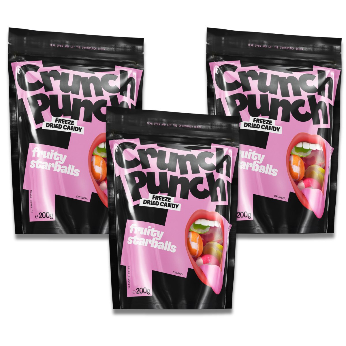 3 x Crunch Punch Freeze - Dried Fruity Starballs 200 g - Fast Candy