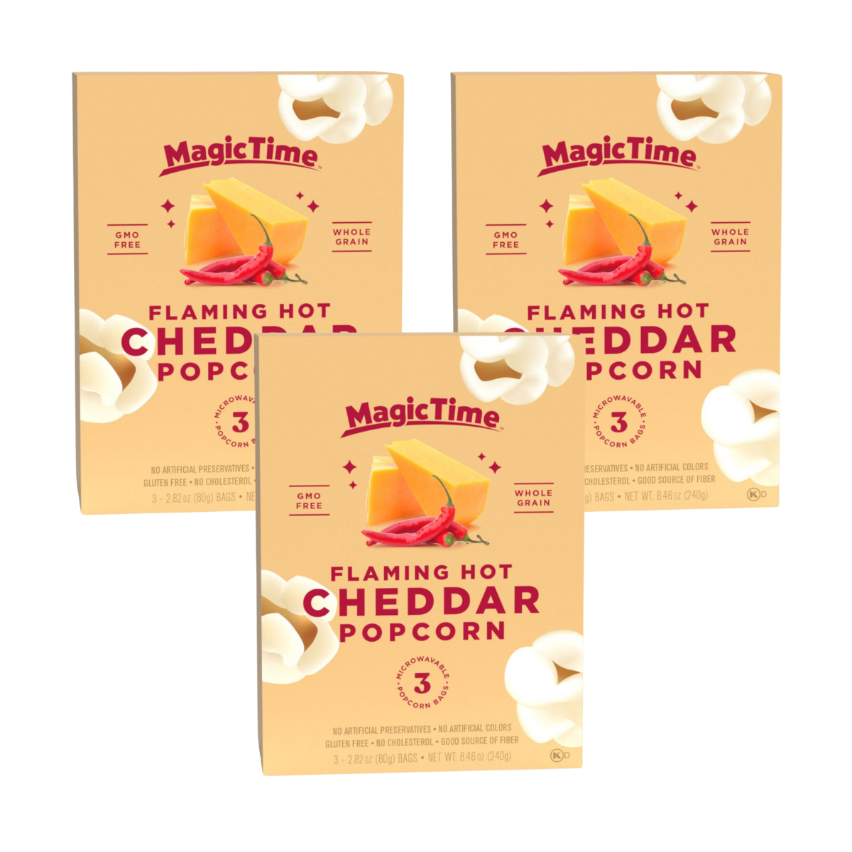 Magic Time Flaming Hot Popcorn 3-pack 240 g (KJØP 2 FÅ 1 GRATIS)