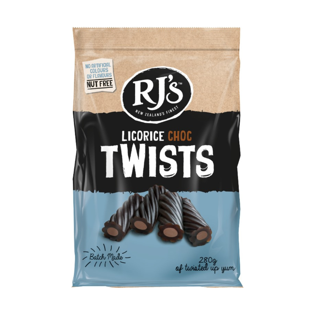 RJ'S Licorice Choc Twists 280 g