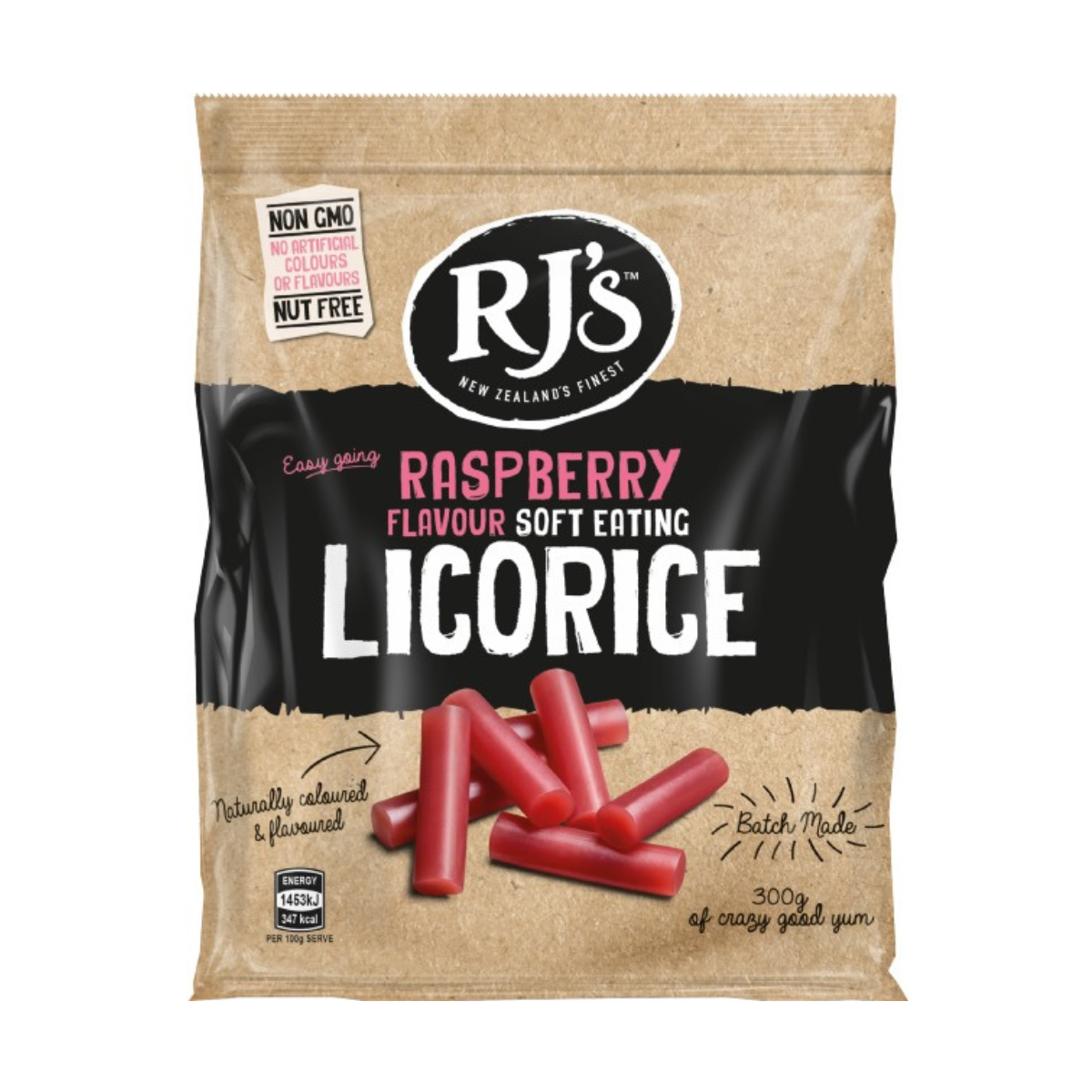 RJ'S Raspberry Soft Eating Licorice Bag 300 g