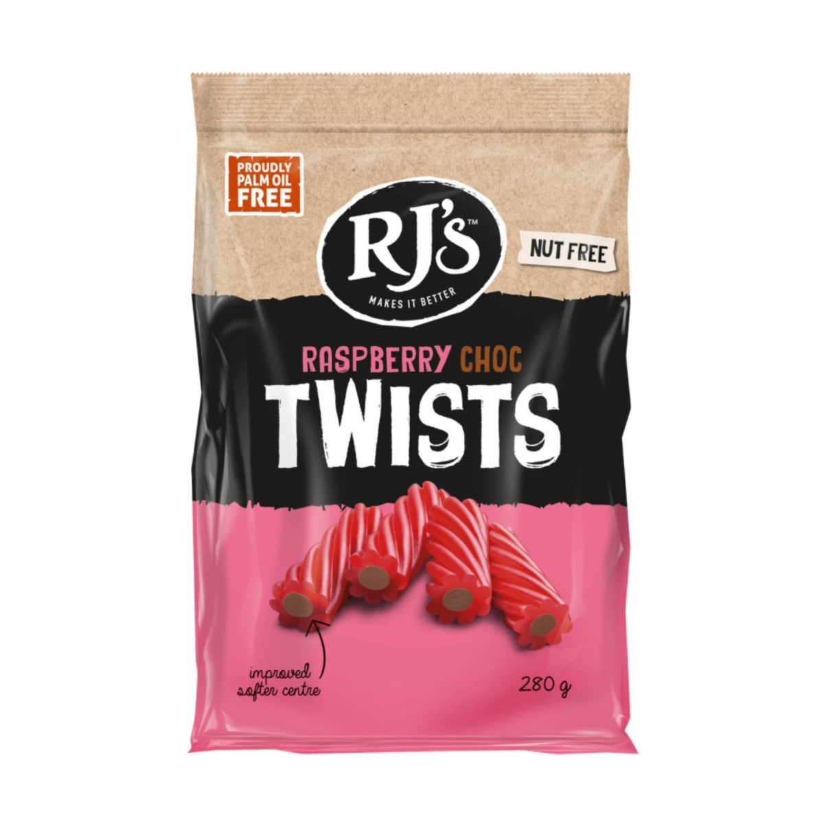 RJ'S Raspberry Licorice Choc Twists 280 g