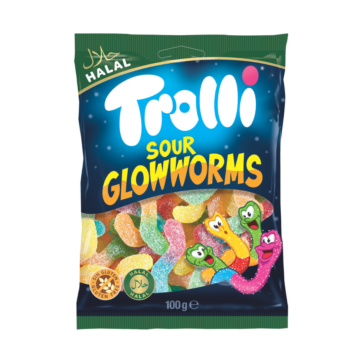 Trolli Halal Sour Glowworms 100 g - Fast Candy