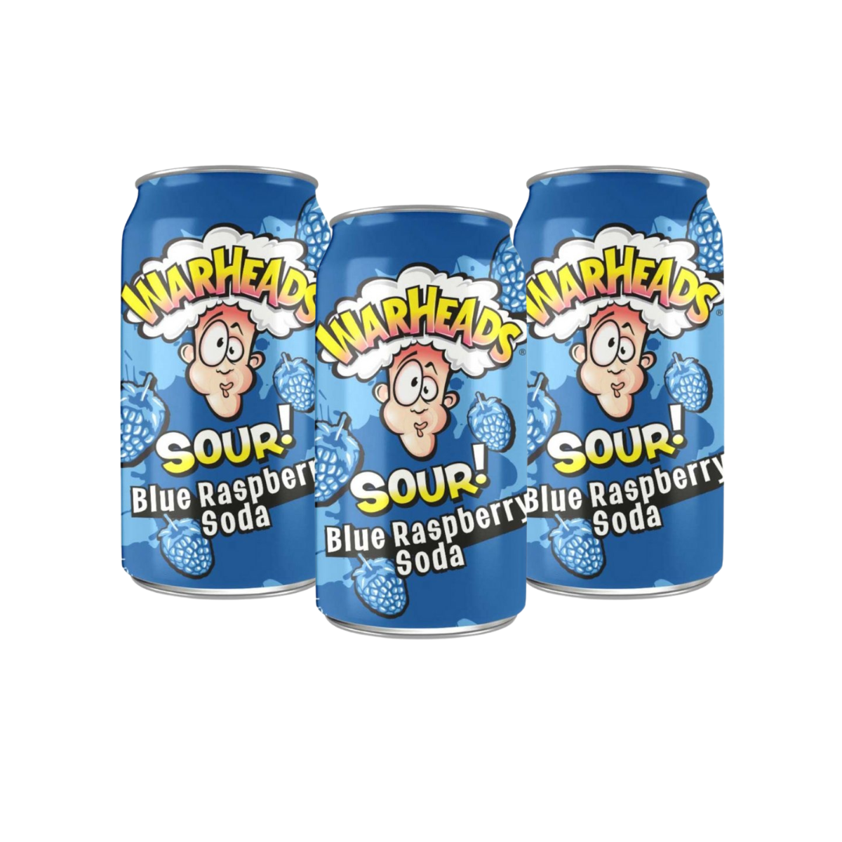 Warheads Sour Blue Raspberry Soda 355 ml (KJØP 2 FÅ 1 GRATIS)