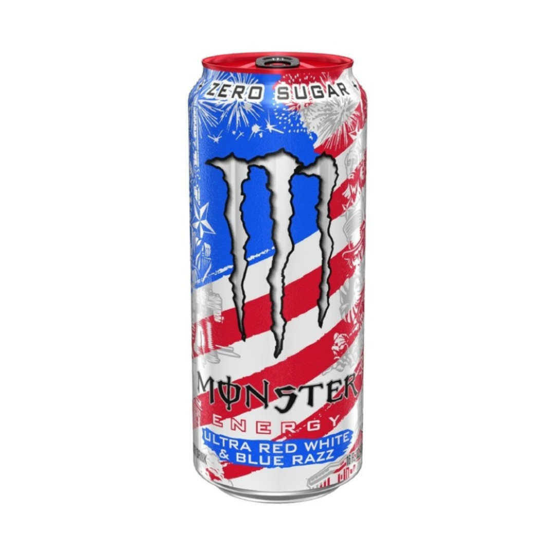Monster Energy Ultra Red White & Blue Razz 473 ml (USA) forhåndsbestilling
