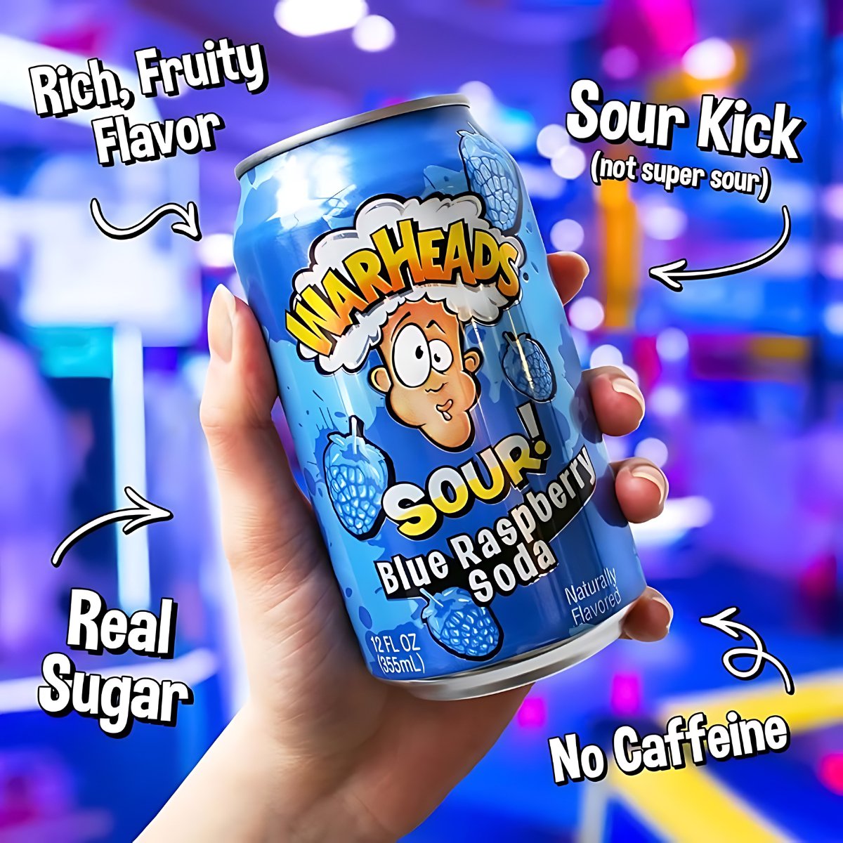 Warheads Sour Blue Raspberry Soda 355 ml - Fast Candy