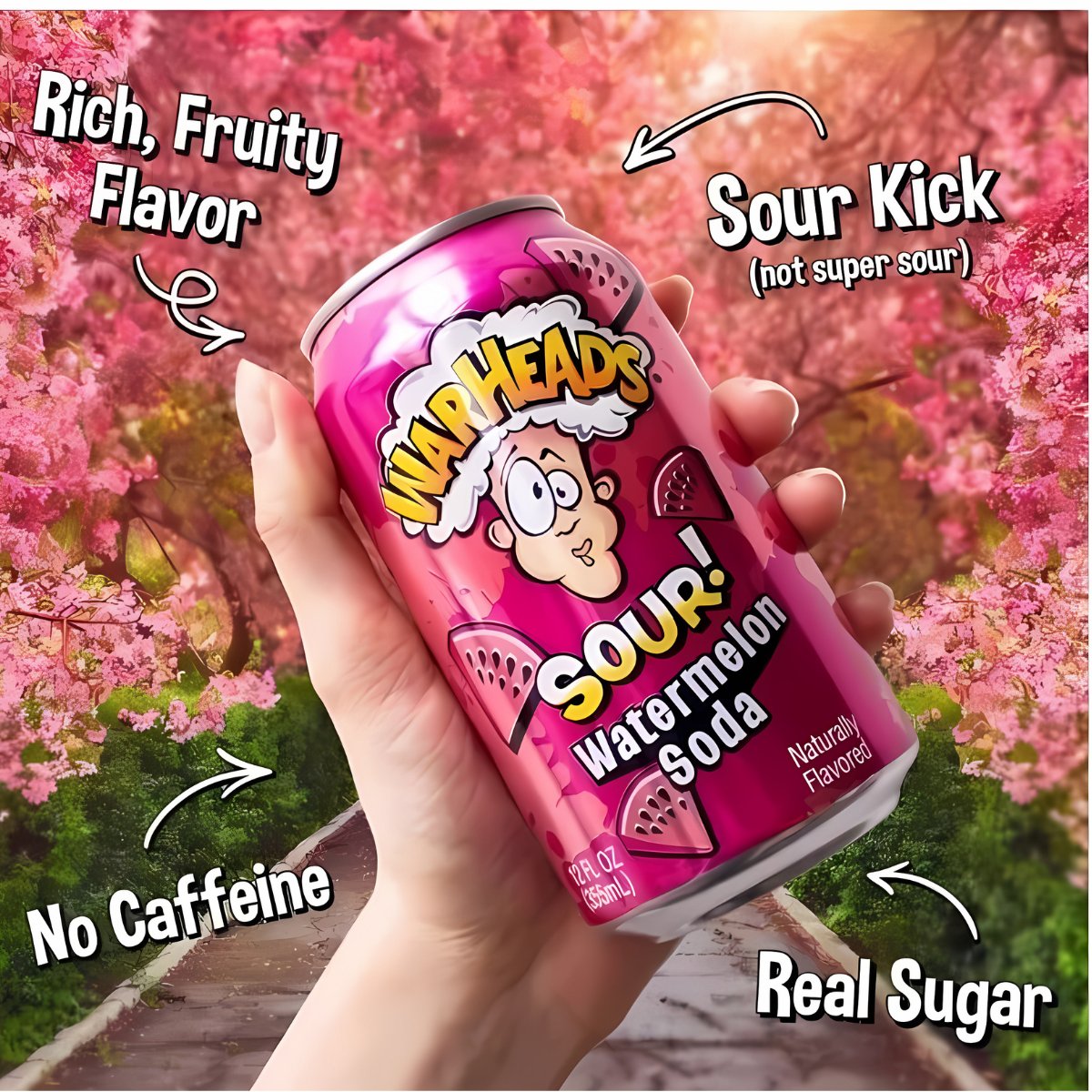 Warheads Sour Watermelon Soda 355 ml - Fast Candy