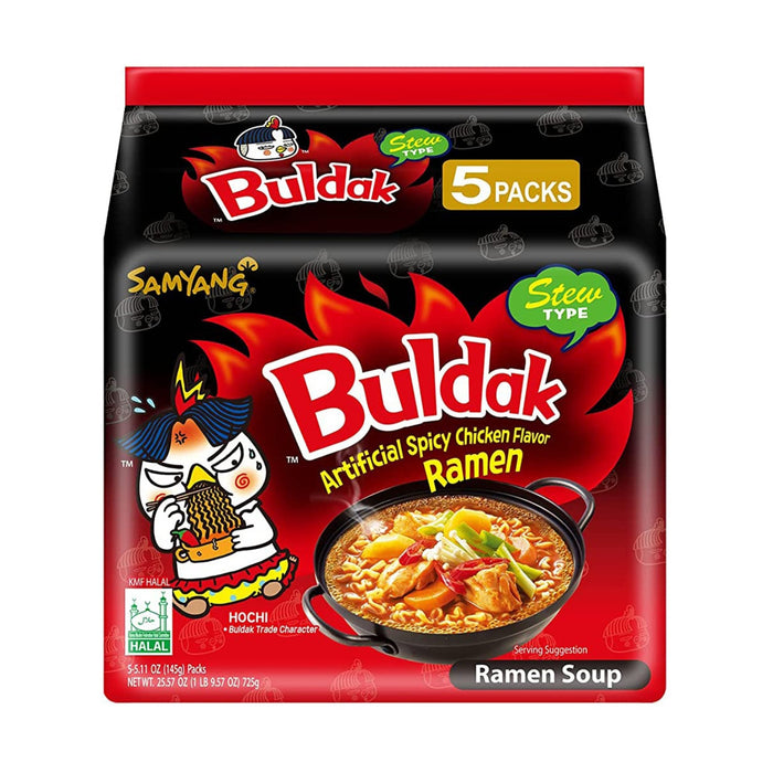 SamYang Fire Noodles: Buldak Stew Hot Chicken Ramen 5 x 140 g - Fast Candy